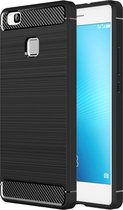 Voor Huawei P9 Lite geborstelde textuur Fiber TPU Rugged Armor beschermhoes (zwart)