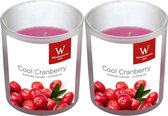 2x Geurkaarsen cranberry in glazen houder 25 branduren - Geurkaarsen cranberrygeur/veenbessengeur - Woondecoraties