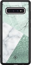 Samsung S10 hoesje glass - Minty marmer collage | Samsung Galaxy S10 case | Hardcase backcover zwart