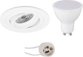 LED Spot Set - Pragmi Aerony Pro - GU10 Fitting - Inbouw Rond - Mat Wit - 4W - Warm Wit 3000K - Kantelbaar - Ø82mm