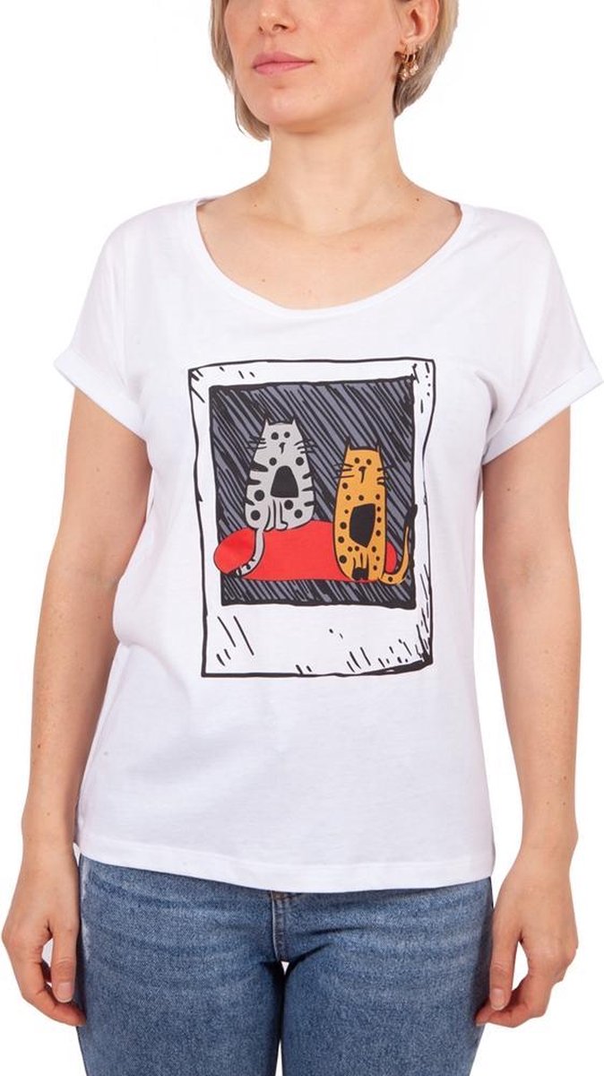 Biggdesign-Cat foto-T shirt-Wit-S