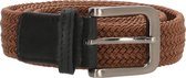 Old West Geweven Elastische Riem Stretch - Rekbaar Elastiek met echt Leer – Cognac - Lengte totaal 130 cm / Riemmaat 115