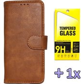 HB Hoesje Geschikt voor Samsung Galaxy A21S Bruin - Luxe Kunstlederen Portemonnee Book Case & Glazen Screenprotector