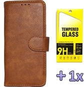 Samsung Galaxy A21S Hoesje Bruin - Luxe Kunstlederen Portemonnee Book Case & Glazen Screenprotector