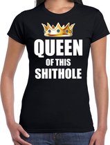 Koningsdag t-shirt Queen of this shit hole zwart voor dames XS