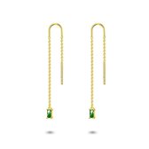 Twice As Nice Oorbellen in 18kt verguld zilver, doortrek, baguette, smaragd kleur