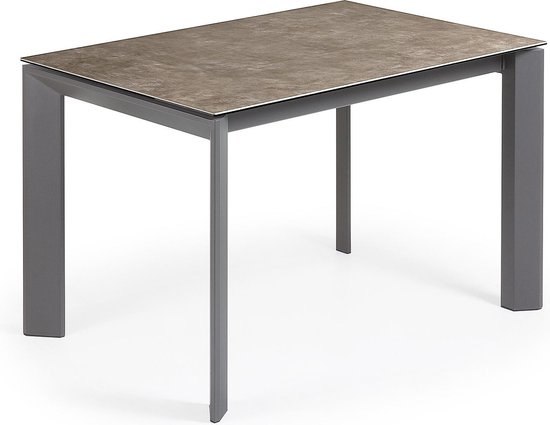 Kave Home - Axis uitschuifbare tafel 120 (180) cm porselein afwerking Vulcano Ash antraciet benen