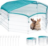 Relaxdays konijnenren - buitenren - cavia ren - met net - knaagdieren - hoog - 8 panelen - S