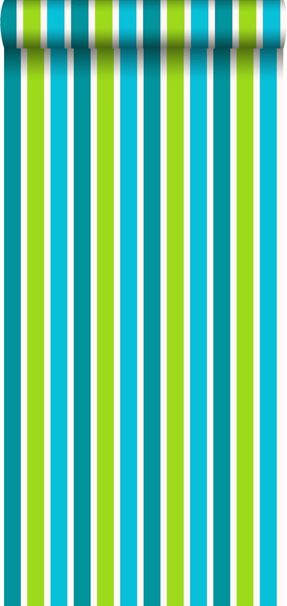 ESTAhome behangpapier strepen turquoise en limegroen - 115817 - ESTAHome