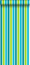 ESTAhome behangpapier strepen turquoise en limegroen - 115817