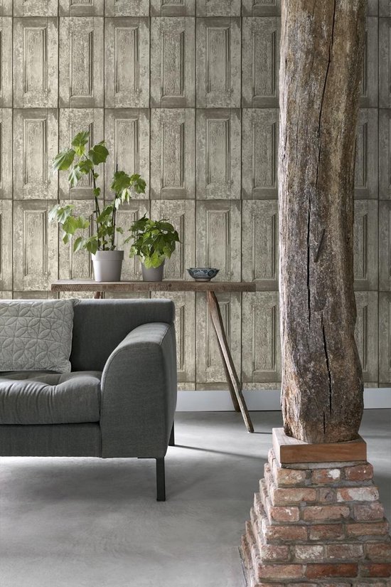 Proefstaal ESTAhome behang paneeldeuren lichtbruin - 138206 - 26,5 x 21 cm