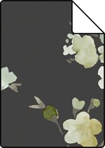 Proefstaal ESTAhome eco texture vlies behangpapier kersenbloesems groen, okergeel en zwart - 148719 - 26,5 x 21 cm