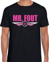 Mr fout tekst t-shirt foute party roze op zwart voor heren 2XL