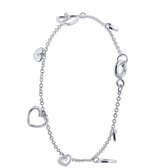 Lucardi Dames Zilveren enkelband met hartjes - Accessoire - 925 Zilver - Zilverkleurig - 24 cm