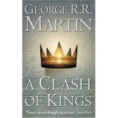 Boekomslag met de titel 'A Clash of Kings' en een gouden kroon op een stenen achtergrond.