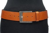 Dames heupriem cognac 5 cm breed - Cognac  - Echt Leer - Taille: 100cm - Totale lengte riem: 115cm