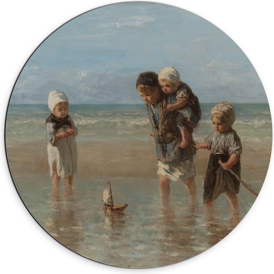 Dibond Wandcirkel - Oude Meesters - Kinderen der zee, Jozef Israëls, 1872 - 70x70cm Foto op Aluminium Wandcirkel (met ophangsysteem)