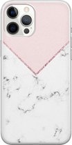 iPhone 12 Pro Max hoesje siliconen - Marmer roze grijs - Soft Case Telefoonhoesje - Marmer - Transparant, Roze