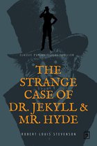 Boek kaft met de titel 'THE STRANGE CASE OF DR. JEKYLL & MR. HYDE' in oranje letters. Klassieke psychologische thriller.