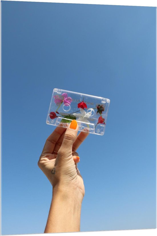 Acrylglas - Doorzichtig Cassettebandje met Bloemetjes  - 80x120cm Foto op Acrylglas (Wanddecoratie op Acrylglas)