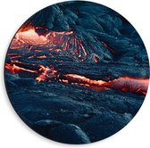 Dibond Wandcirkel - Magma bij Vulkanen - 40x40cm Foto op Aluminium Wandcirkel (met ophangsysteem)