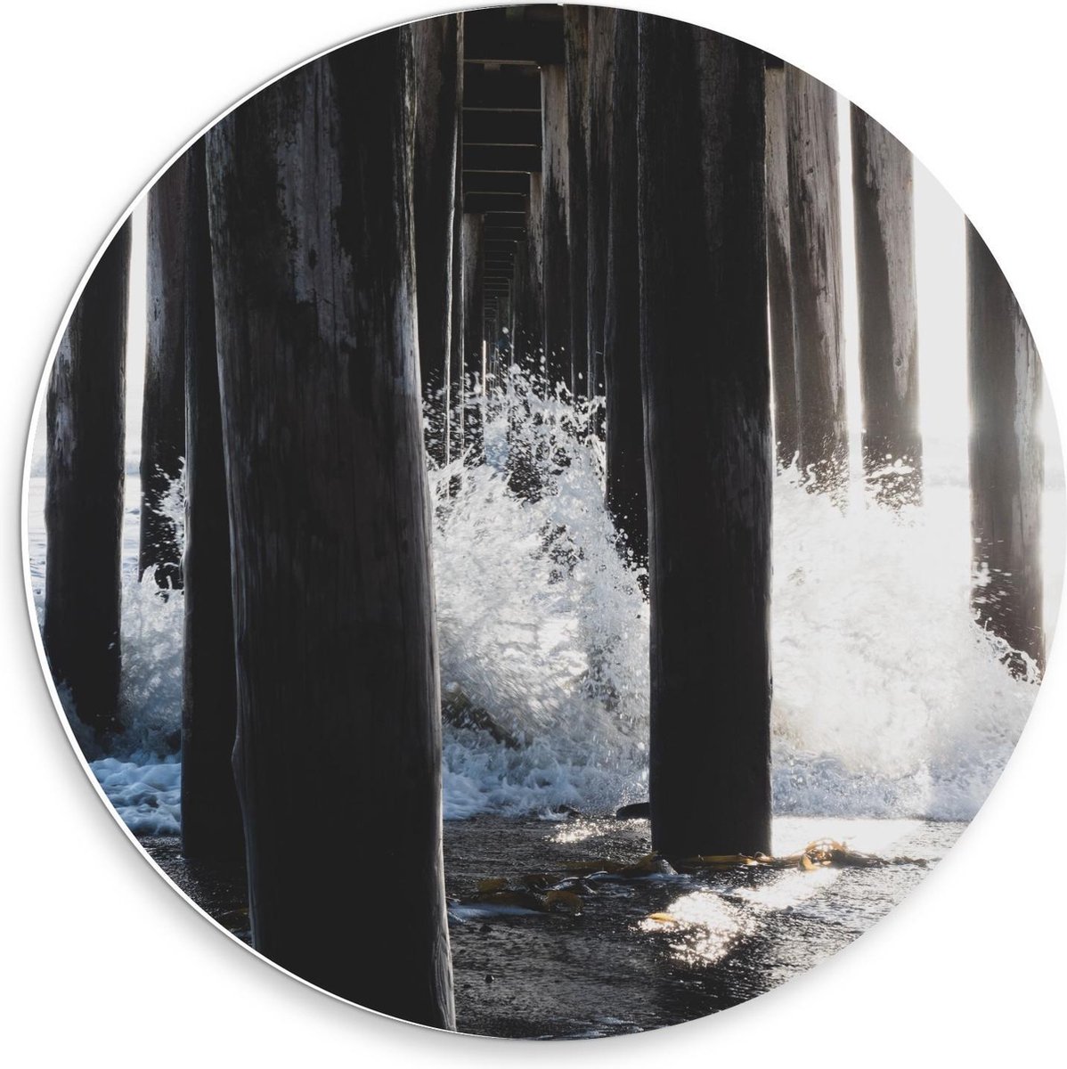 KuijsFotoprint - Schilderij - Palen Een Pier In Het Water - Wit, Blauw En Bruin - 30 X 30 
