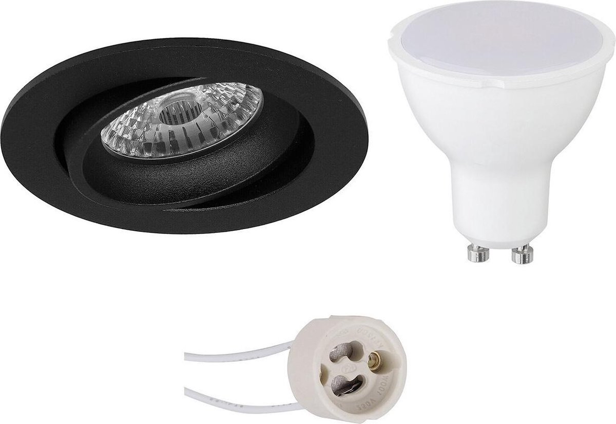GU10 Inbouwspot Set - Mat Zwart - Inbouw Rond - Kantelbaar - Pragmi Delton Pro - 4W - Warm Wit 3000K - Ø82mm