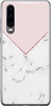 Huawei P30 hoesje - Marmer roze grijs - Soft Case Telefoonhoesje - Marmer - Roze