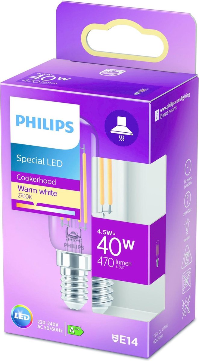 recorder ritme Verlichting Philips Afzuigkap Lamp LED E14 - 4.5W (40W) - Warm Wit Licht - Niet Dimbaar  | bol.com
