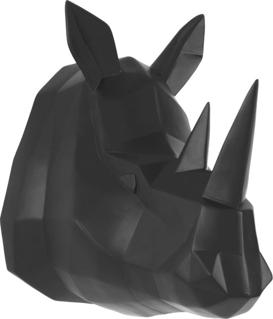 Present Time Wandhanger Origami Rhino - Zwart - 21x29,5x27,5cm - Scandinavisch
