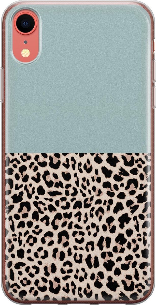 Leuke Telefoonhoesjes - Geschikt voor iPhone XR - Luipaard mint - Soft case - TPU - Blauw