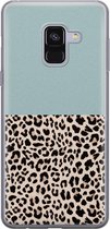 Samsung Galaxy A8 2018 hoesje siliconen - Luipaard mint - Soft Case Telefoonhoesje - Luipaardprint - Blauw