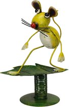Tuinbeeld - beeld - metaal surfende muis - 31 cm hoog - voor huis en tuin