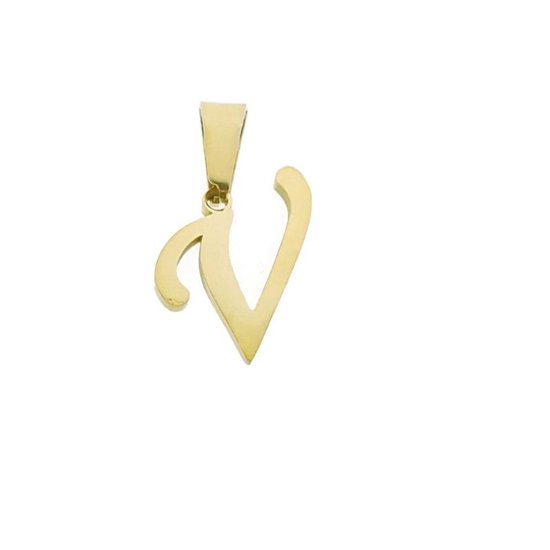 Aramat jewels -ketting-letter v- chirurgisch staal - schelp - goudkleurig-45cm - dames- rond