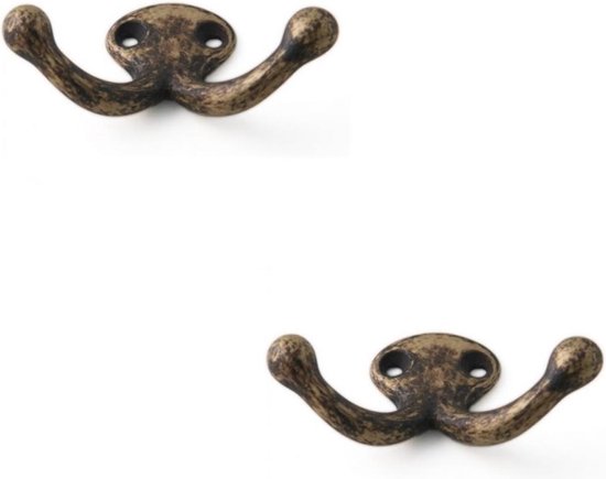 4x Luxe kapstokhaken / jashaken bronskleurig antiek dubbele haak -  hoogwaardig... | bol.com