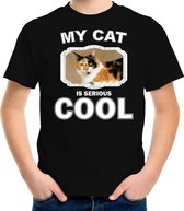 Lapjeskat katten t-shirt my cat is serious cool zwart - kinderen - katten / poezen liefhebber cadeau shirt XL (158-164)