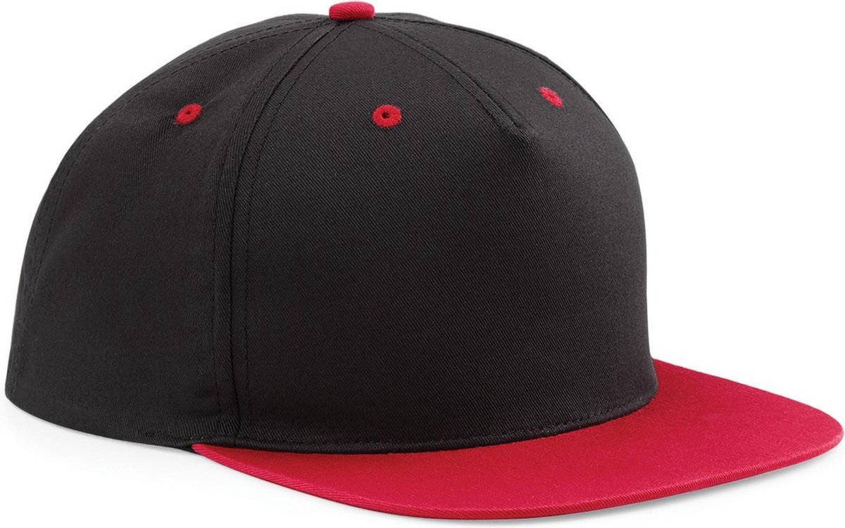 Beechfield Unisex 5 Paneel Contrast Snapback Cap (Zwart/ Klassiek Rood)