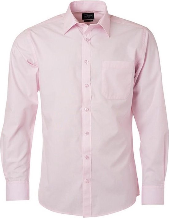 James and Nicholson Heren Longsleeve Poplin Shirt (Lichtroze)