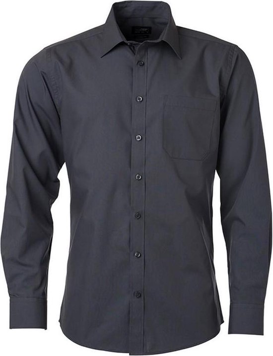 James and Nicholson Heren Longsleeve Poplin Shirt (Koolstofgrijs)