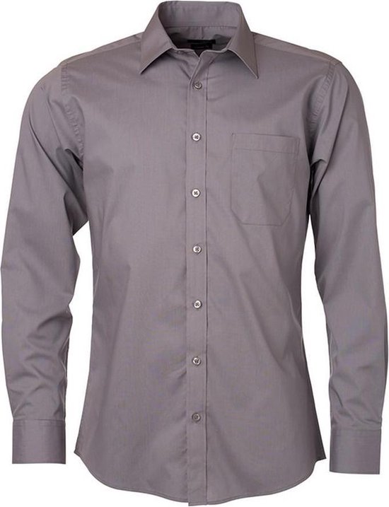 James and Nicholson Heren Longsleeve Poplin Shirt (Staalgrijs)