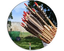 Dibond Wandcirkel - pijlen van Pijl en Boog Schieten - 70x70cm Foto op Aluminium Wandcirkel (met ophangsysteem)