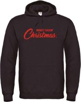 Kerst hoodie zwart M - Merry fuckin' Christmas - Rood glitter - soBAD. | Kersttrui soBAD. | kerstsweaters volwassenen | kerst hoodie volwassenen | Kerst outfit | Foute kerst truien