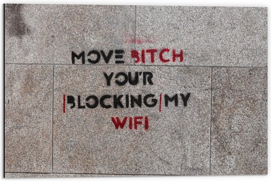 Dibond - Stoeptekst: ''Move Bitch, You''r Blocking My Wifi'' - 60x40cm Foto op Aluminium (Met Ophangsysteem)