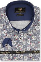 Heren Overhemd - Slim Fit - Flower Paradise - Blauw - Maat 3XL