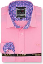Heren Overhemd - Slim Fit - Circle Dots Contrastbeleg - Roze - Maat S