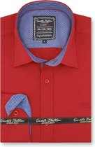 Heren Overhemd - Slim Fit - Dots Contrastbeleg - Rood - Maat XXL