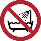 Pictogram bordje Verboden te gebruiken in een bad, douche of waterreservoir | Ø 100 mm - verpakt per 2 stuks