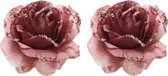 10x Oud roze decoratie bloemen rozen op clip 14 cm - Kerstversiering/woondeco/knutsel/hobby bloemetjes/roosjes
