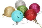 6x Gekleurde glitter kerstballen van piepschuim 5 cm - Kerstboomversiering - Kerstversiering/kerstdecoratie