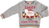 Grijze baby kersttrui/foute kersttrui Santa Please Stop Here - Foute kersttruien jongens/meisjes - Kerst trui/sweater voor baby 56/62 (1-4 mnd)
